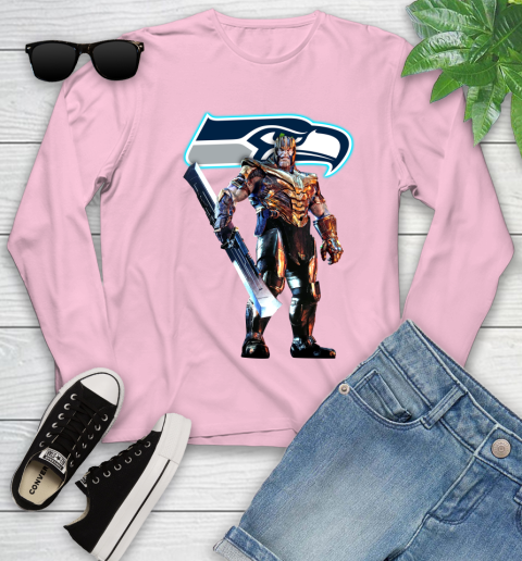NFL Thanos Gauntlet Avengers Endgame Football Seattle Seahawks Youth Long Sleeve 10