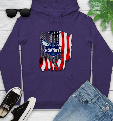 Charlotte Hornets NBA Basketball American Flag Youth Hoodie 5