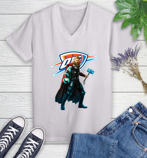 NBA Thor Avengers Endgame Basketball Oklahoma City Thunder Women's V-Neck T-Shirt