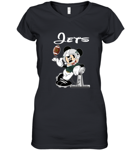 Mickey Jets Taking The Super Bowl Trophy Football Women's V-Neck T-Shirt