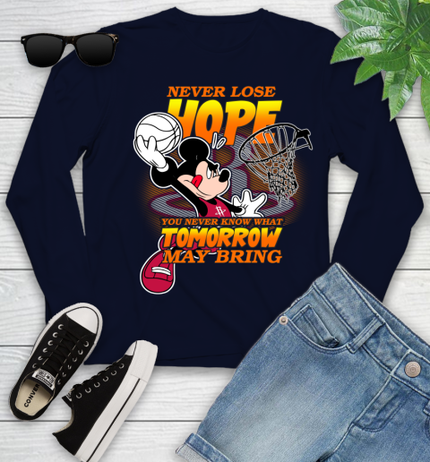 Houston Rockets NBA Basketball Mickey Disney Never Lose Hope Youth Long Sleeve 2