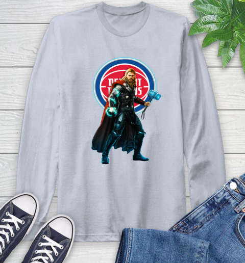 NBA Thor Avengers Endgame Basketball Detroit Pistons Long Sleeve T-Shirt 6