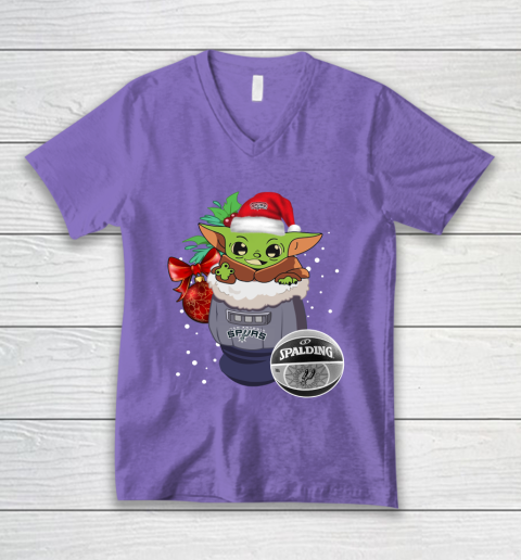 San Antonio Spurs Christmas Baby Yoda Star Wars Funny Happy NBA V-Neck T-Shirt 9