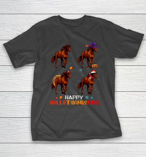 Horse Halloween Thanksgiving Christmas Happy Hallothanksmas T-Shirt