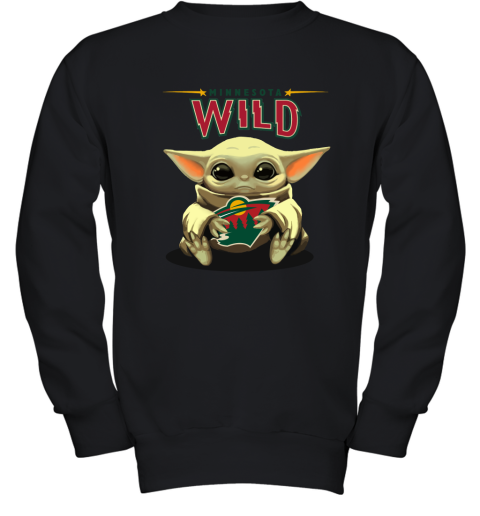 Baby Yoda Hugs The Minnesota Wild Ice Hockey Youth Sweatshirt