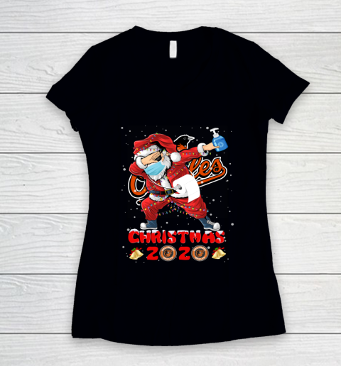 Baltimore Orioles Funny Santa Claus Dabbing Christmas 2020 MLB Women's V-Neck T-Shirt