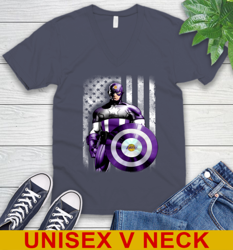 Los Angeles Lakers NBA Basketball Captain America Marvel Avengers American Flag Shirt V-Neck T-Shirt 7