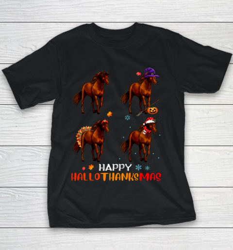 Horse Halloween Thanksgiving Christmas Happy Hallothanksmas Youth T-Shirt