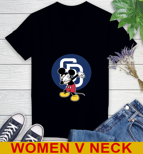 San Diego Padres MLB Baseball Dabbing Mickey Disney Sports Women's V-Neck T-Shirt 2