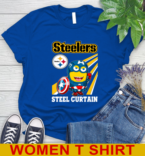 NFL Football Pittsburgh Steelers Captain America Marvel Avengers Minion Shirt Women's T-Shirt 10