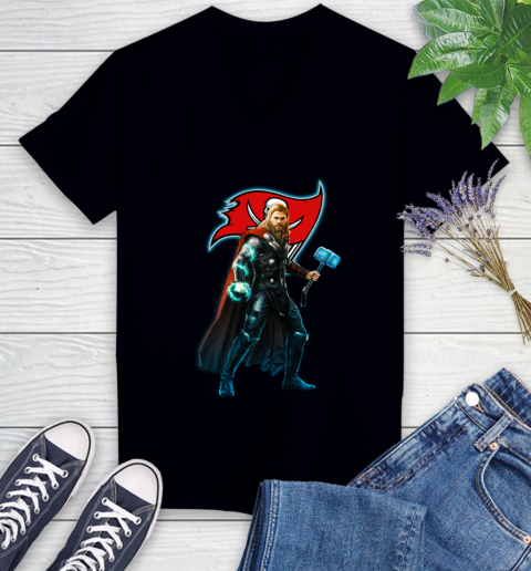 NFL Thor Avengers Endgame Football Tampa Bay Buccaneers Women's V-Neck T-Shirt 2