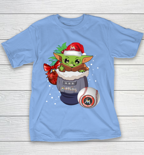 Miami Marlins Christmas Baby Yoda Star Wars Funny Happy MLB Youth T-Shirt 10