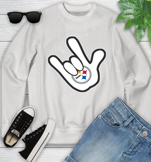 Pittsburgh Steelers NFL Football Mickey Rock Hand Disney Youth Sweatshirt