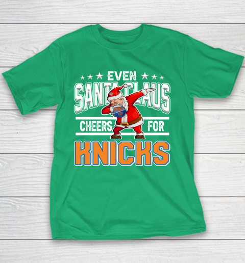 New York Knicks Even Santa Claus Cheers For Christmas NBA Youth T-Shirt 3