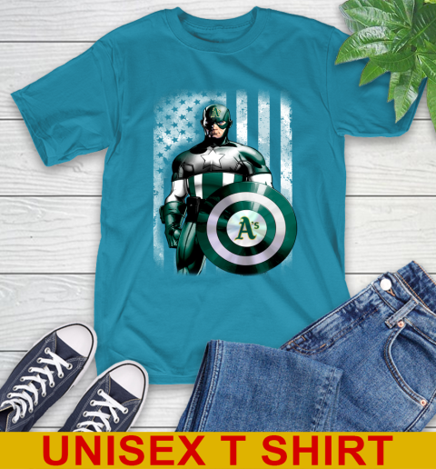 Oakland Athletics MLB Baseball Captain America Marvel Avengers American Flag Shirt T-Shirt - Image 10