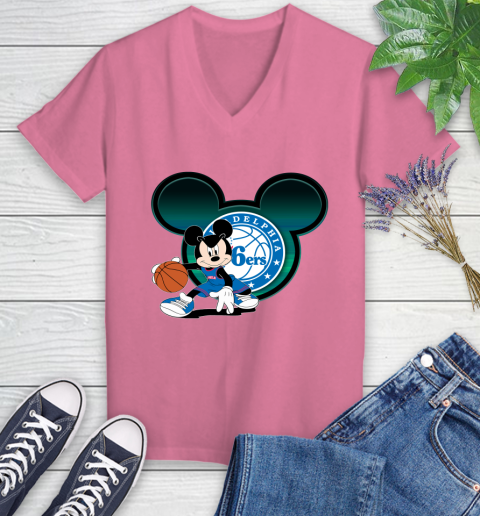 NBA Philadelphia 76ers Mickey Mouse Disney Basketball Women's V-Neck T-Shirt 13