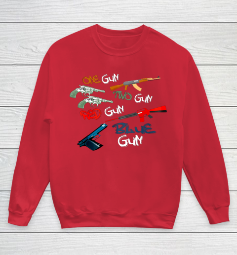 One Gun Two Gun Red Gun Blue Gun Funny Youth Sweatshirt 15