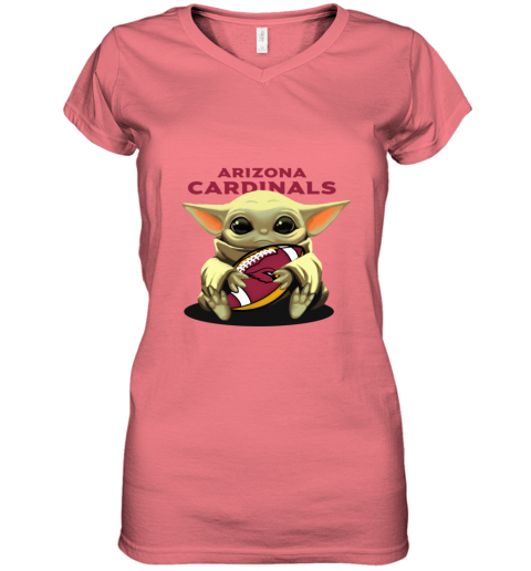 Baby Yoda Loves The Arizona Cardinals y4mu baby yoda loves the arizona cardinals women v neck t shirt 39 front coral