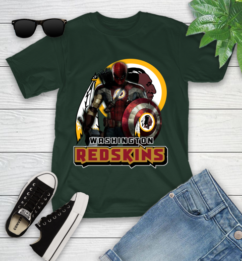 NFL Captain America Thor Spider Man Hawkeye Avengers Endgame Football Washington Redskins Youth T-Shirt 5