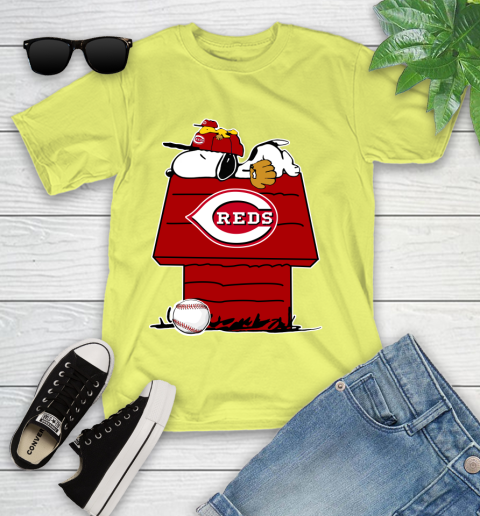 MLB Cincinnati Reds Snoopy Woodstock The Peanuts Movie Baseball T Shirt Youth T-Shirt 8