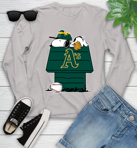 MLB Oakland Athletics Snoopy Woodstock The Peanuts Movie Baseball T Shirt Youth Long Sleeve 12