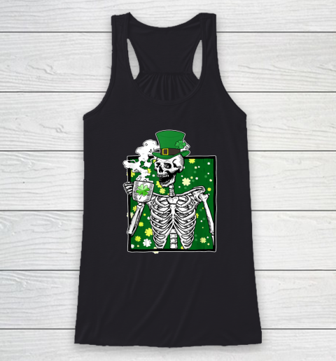 Leprechaun Top Hat Skeleton Drinking Coffee St Patrick's Day Racerback Tank