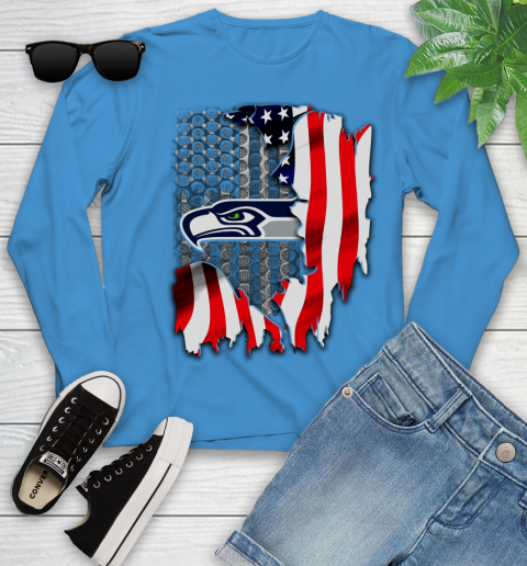 Seattle Seahawks NFL Football American Flag Youth Long Sleeve 8