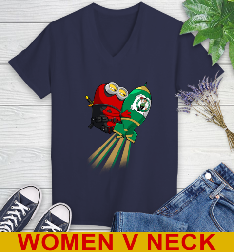 NBA Basketball Boston Celtics Deadpool Minion Marvel Shirt Women's V-Neck T-Shirt 12