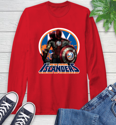 NHL Captain America Thor Spider Man Hawkeye Avengers Endgame Hockey New York Islanders Long Sleeve T-Shirt 10