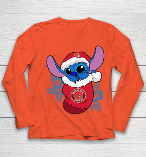 Cleveland Browns Christmas Stitch In The Sock Funny Disney NFL Youth Long Sleeve 4