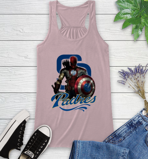MLB Captain America Thor Spider Man Hawkeye Avengers Endgame Baseball San Diego Padres Racerback Tank 11