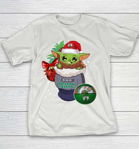 Boston Celtics Christmas Baby Yoda Star Wars Funny Happy NBA Youth T-Shirt 11