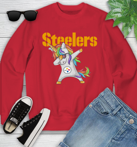 Pittsburgh Steelers NFL Football Funny Unicorn Dabbing Sports Youth Sweatshirt 9
