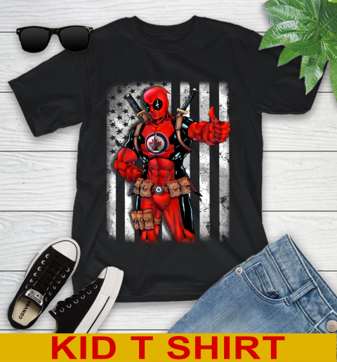 NHL Hockey Vegas Golden Knights Deadpool American Flag Shirt Youth T-Shirt