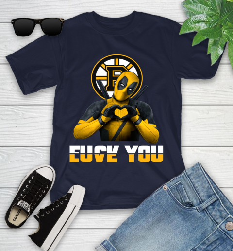 NHL Boston Bruins Deadpool Love You Fuck You Hockey Sports Youth T-Shirt 2