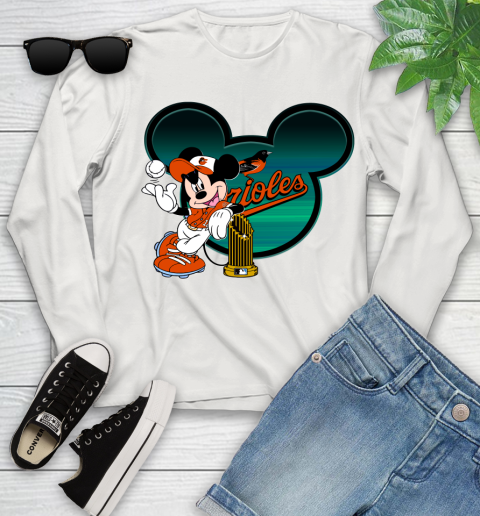 MLB Baltimore Orioles The Commissioner's Trophy Mickey Mouse Disney Youth Long Sleeve 12