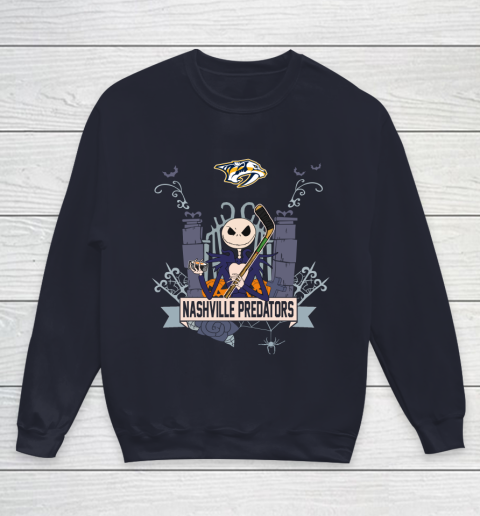 NHL Nashville Predators Hockey Jack Skellington Halloween Youth Sweatshirt 2