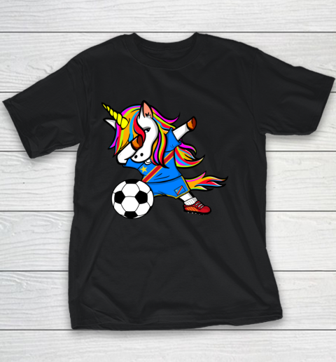 Dabbing Unicorn DR Congo Football Congolese Flag Soccer Youth T-Shirt