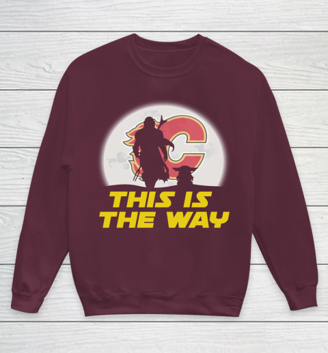 Calgary Flames NHL Ice Hockey Star Wars Yoda And Mandalorian This Is The Way Youth Sweatshirt 4