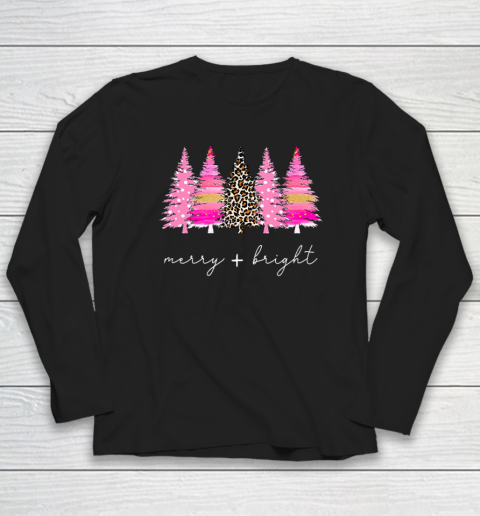 Merry and Bright Shirt Leopard Christmas Tree Christmas Costume Long Sleeve T-Shirt