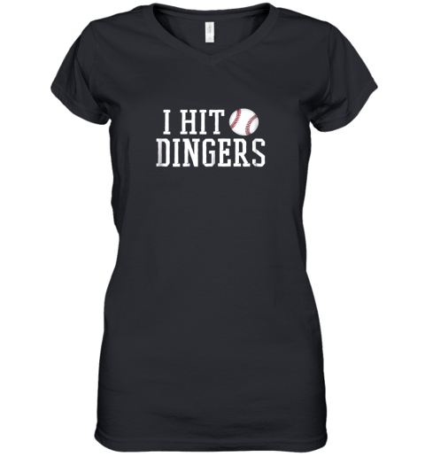 I Hit Dingers Shirt For Sluggers  Funny Baseball Women's V-Neck T-Shirt