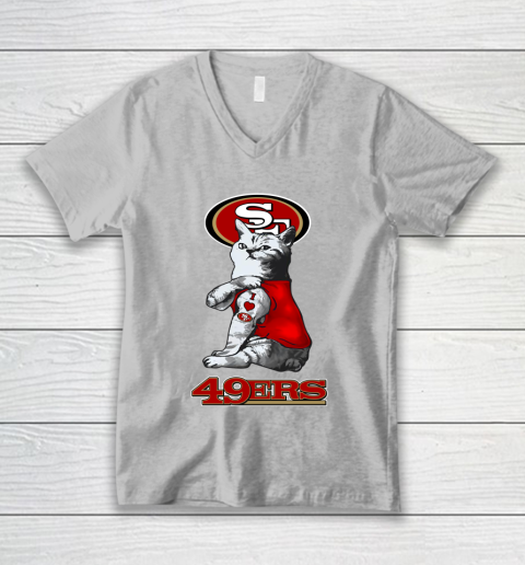 NFL Football My Cat Loves San Francisco 49ers V-Neck T-Shirt 3