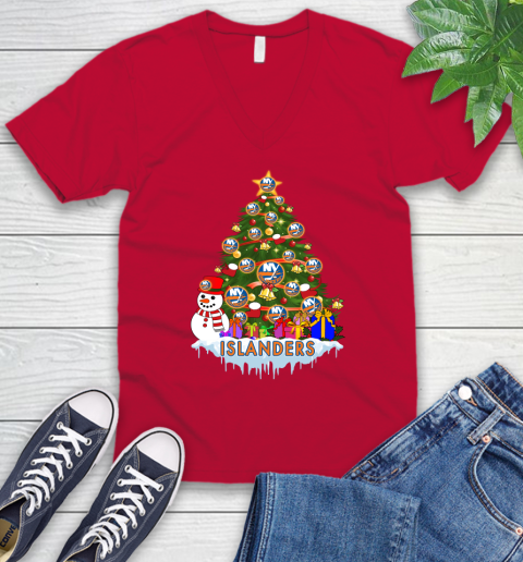 New York Islanders Merry Christmas NHL Hockey Sports V-Neck T-Shirt - Image 8