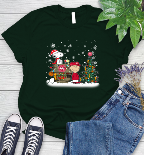 Atlanta Hawks NBA Basketball Christmas The Peanuts Movie Snoopy Women's T-Shirt 6