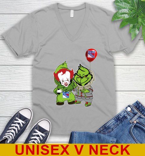 New York Rangers Baby Pennywise Grinch Christmas NHL Hockey V-Neck T-Shirt 4