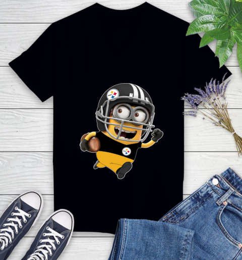 NFL Pittsburgh Steelers Minions Disney Football Sports Women's V-Neck T-Shirt 2