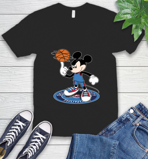 NBA Basketball Oklahoma City Thunder Cheerful Mickey Disney Shirt V-Neck T-Shirt