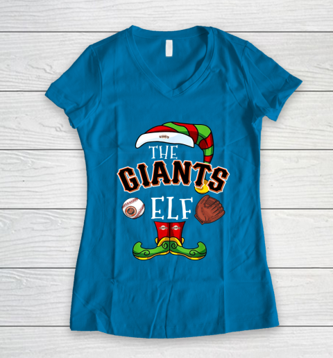 San Francisco Giants Christmas ELF Funny MLB Women's V-Neck T-Shirt 5