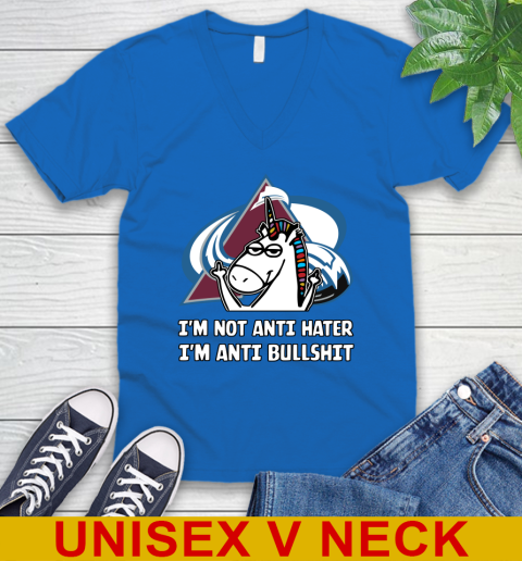 Colorado Avalanche NHL Hockey Unicorn I'm Not Anti Hater I'm Anti Bullshit V-Neck T-Shirt 6