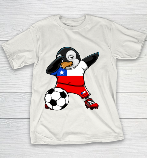 Dabbing Penguin Chile Soccer Fans Jersey Flag Football Lover Long Youth T-Shirt